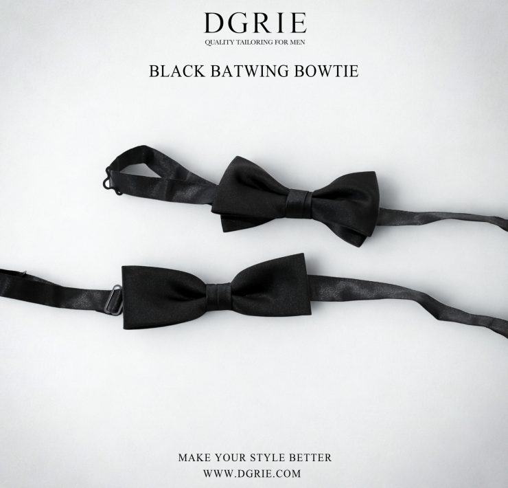 โบว์ไทสีดำ Black Batwing Satin Bow Tie
