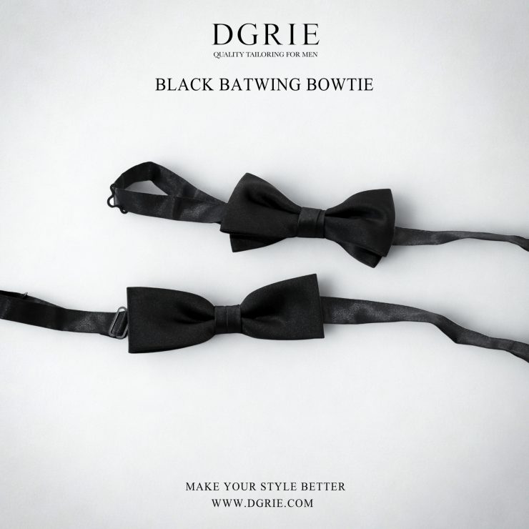 โบว์ไทสีดำ Black Batwing Satin Bow Tie