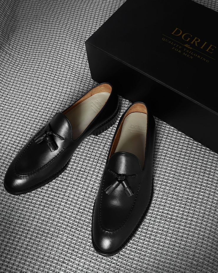 รองเท้าหนังสีดำ DGRIE Super Black Tassel Loafer Shoe