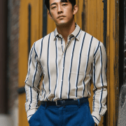 เสื้อเชิ้ตลายทางสีครีม Double Stripe 2 Tone Light Beige Shirts