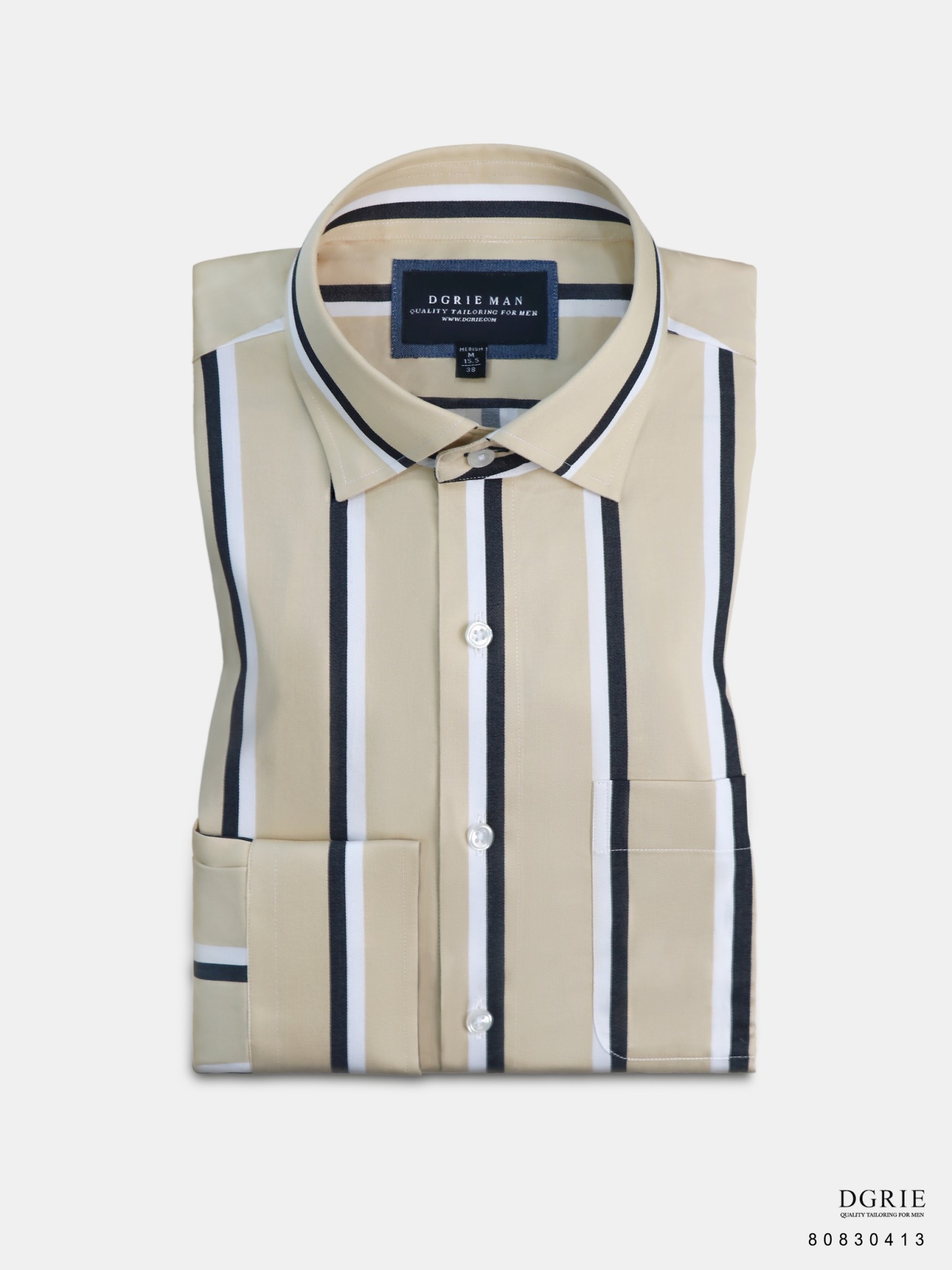 เสื้อเชิ้ตลายทางสีครีม Double Stripe 2 Tone Light Beige Shirts