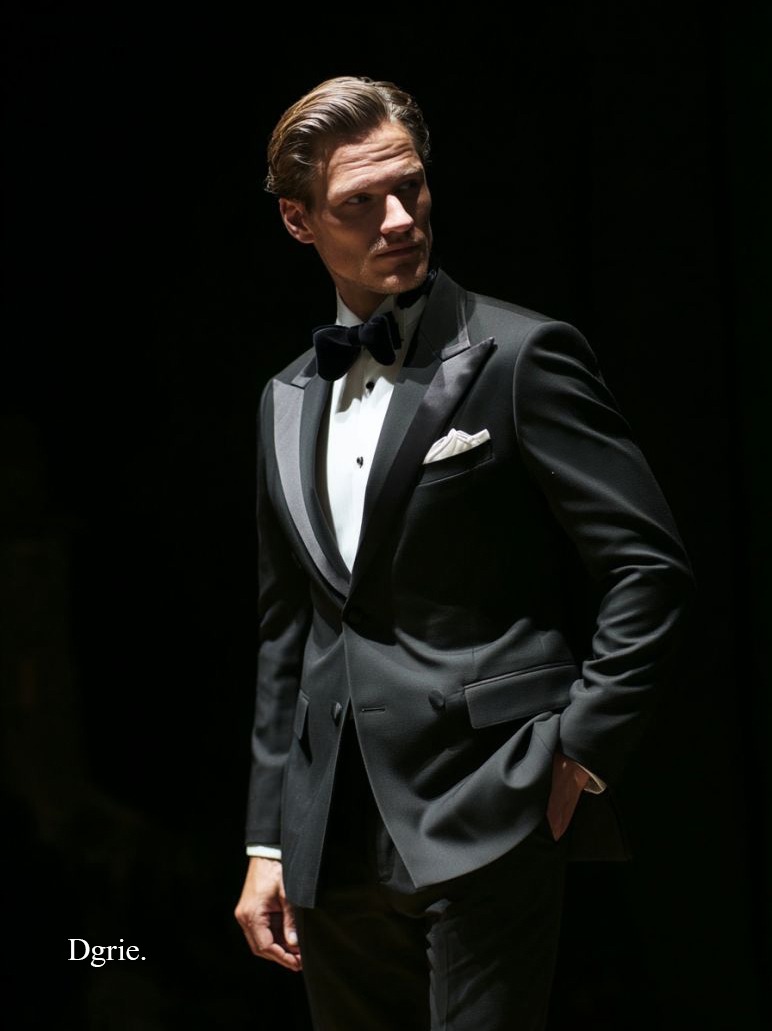 ตัดสูททักซิโด้ Black Tuxedo Classic Peak Lapel Satin Trim