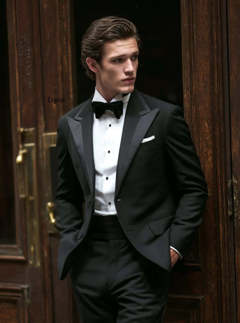 ตัดสูททักซิโด้ Black Tuxedo Classic Peak Lapel Satin Trim