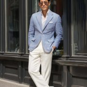 เสื้อสูท Blue Seersucker Stripes Notch Lapel Unlining Sport Jacket