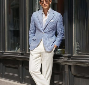 เสื้อสูท Blue Seersucker Stripes Notch Lapel Unlining Sport Jacket