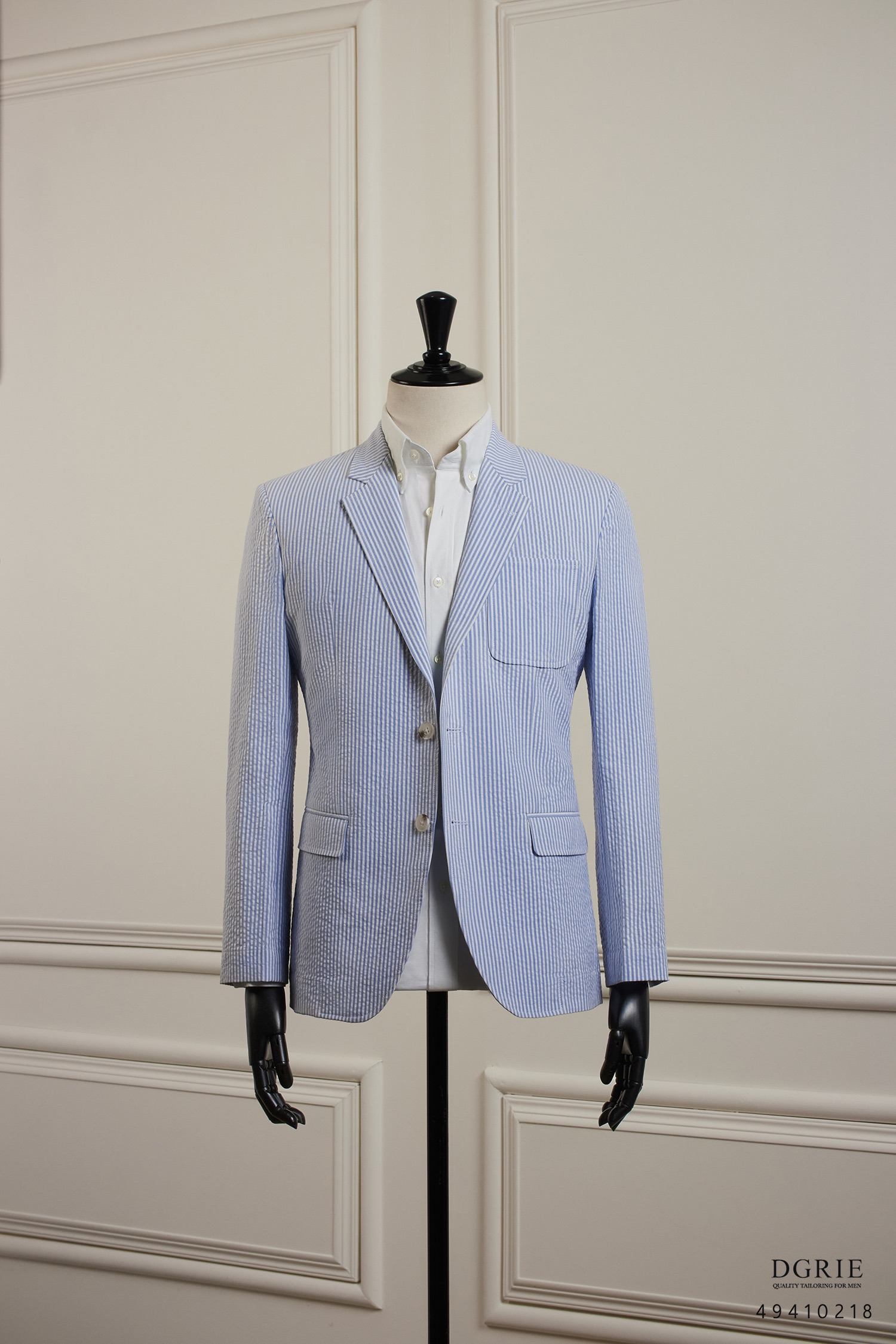 เสื้อสูท Blue Seersucker Stripes Notch Lapel Unlining Sport Jacket