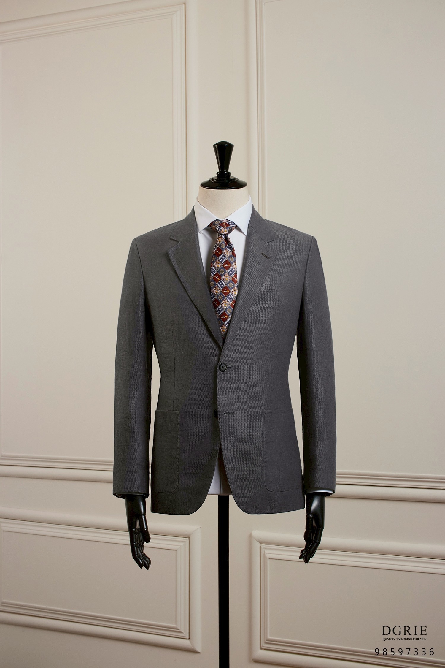 IMG_4413 เสื้อสูท Dark Gray Notch Lapel Stitch Linen Sport Jacket