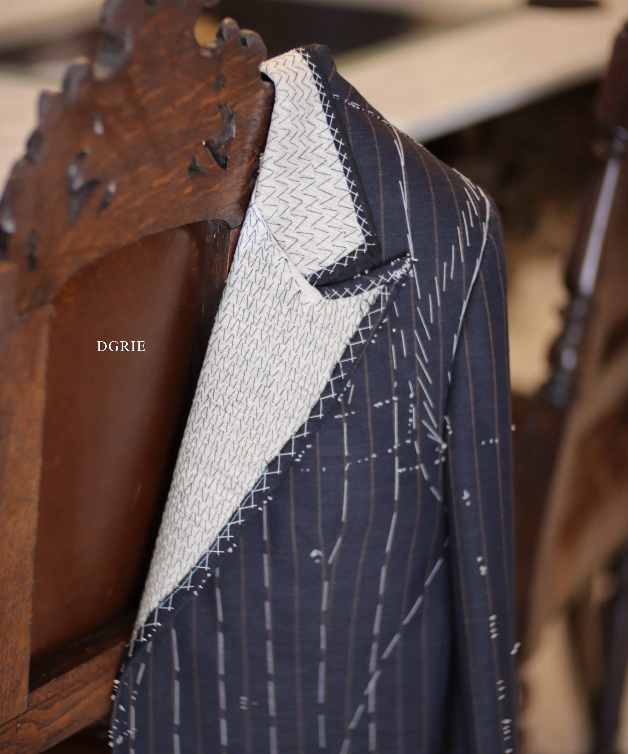 DGRIE 1st Fitting Full Canvas Dark Navy Pin-stripe Suits