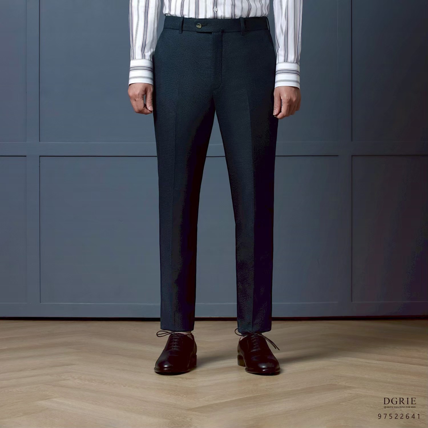 88085FA3-832E-4445-925A-9744DF84EC04 กางเกงสีกรม - Dark Navy Blue Two Tone N/S Blend Wool Pant