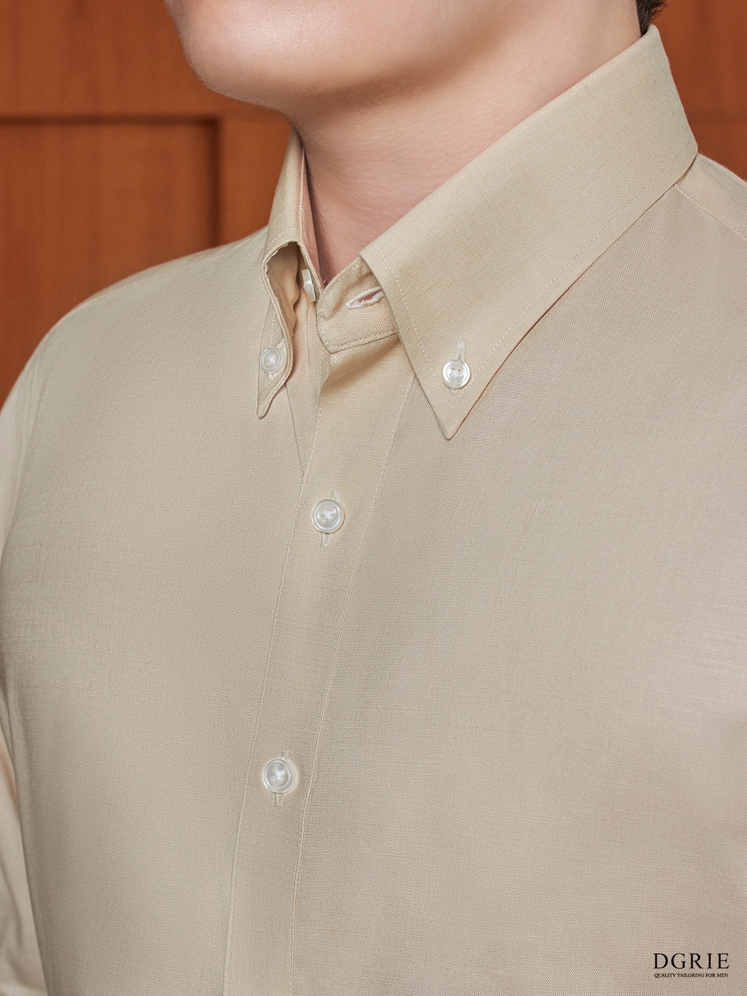 Beige Button Down collar Tencel Cotton Shirt - DGRIE