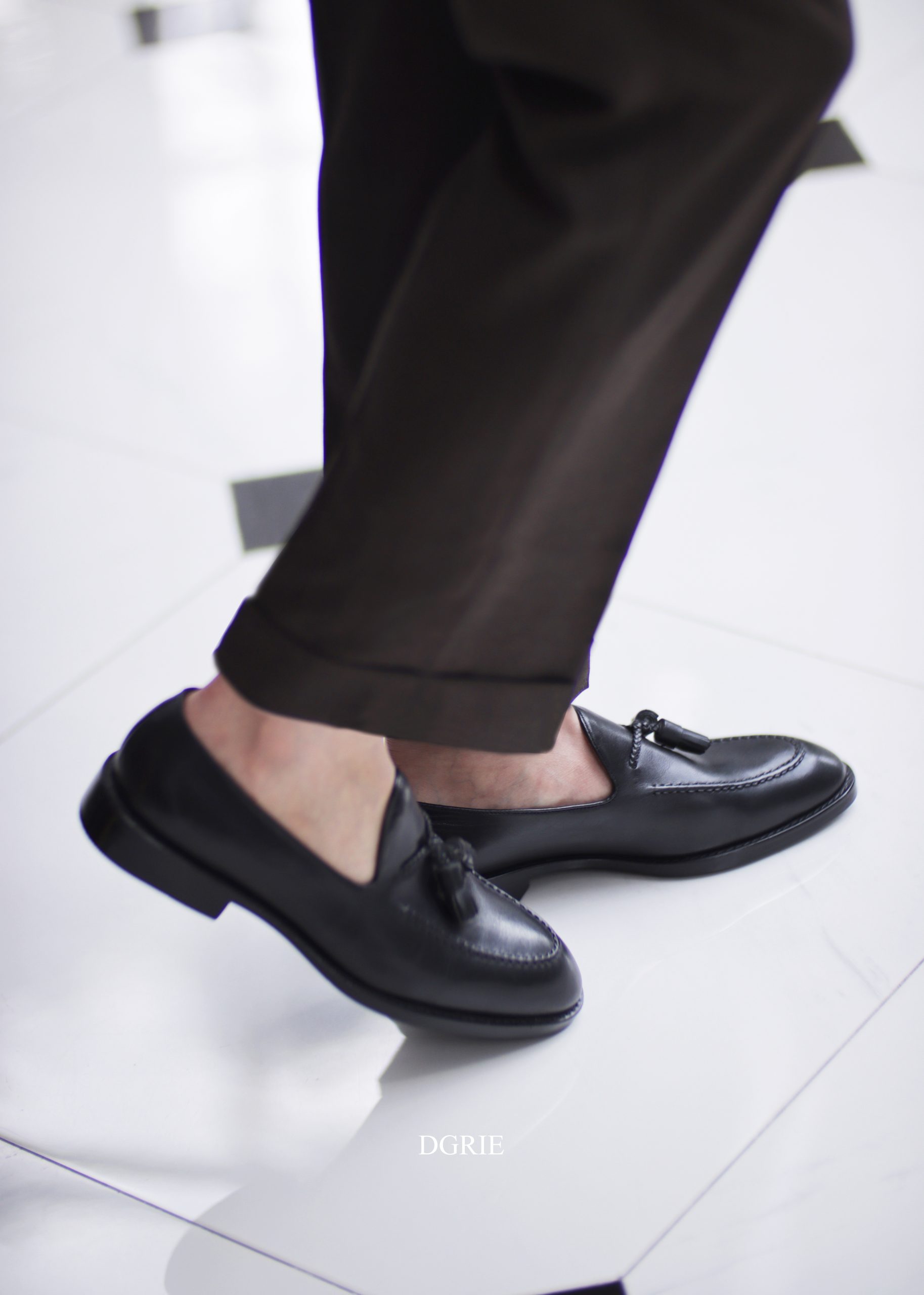 DGRIE Black Full Strap Penny loafer Shoes -รองเท้าหนังสีดำ