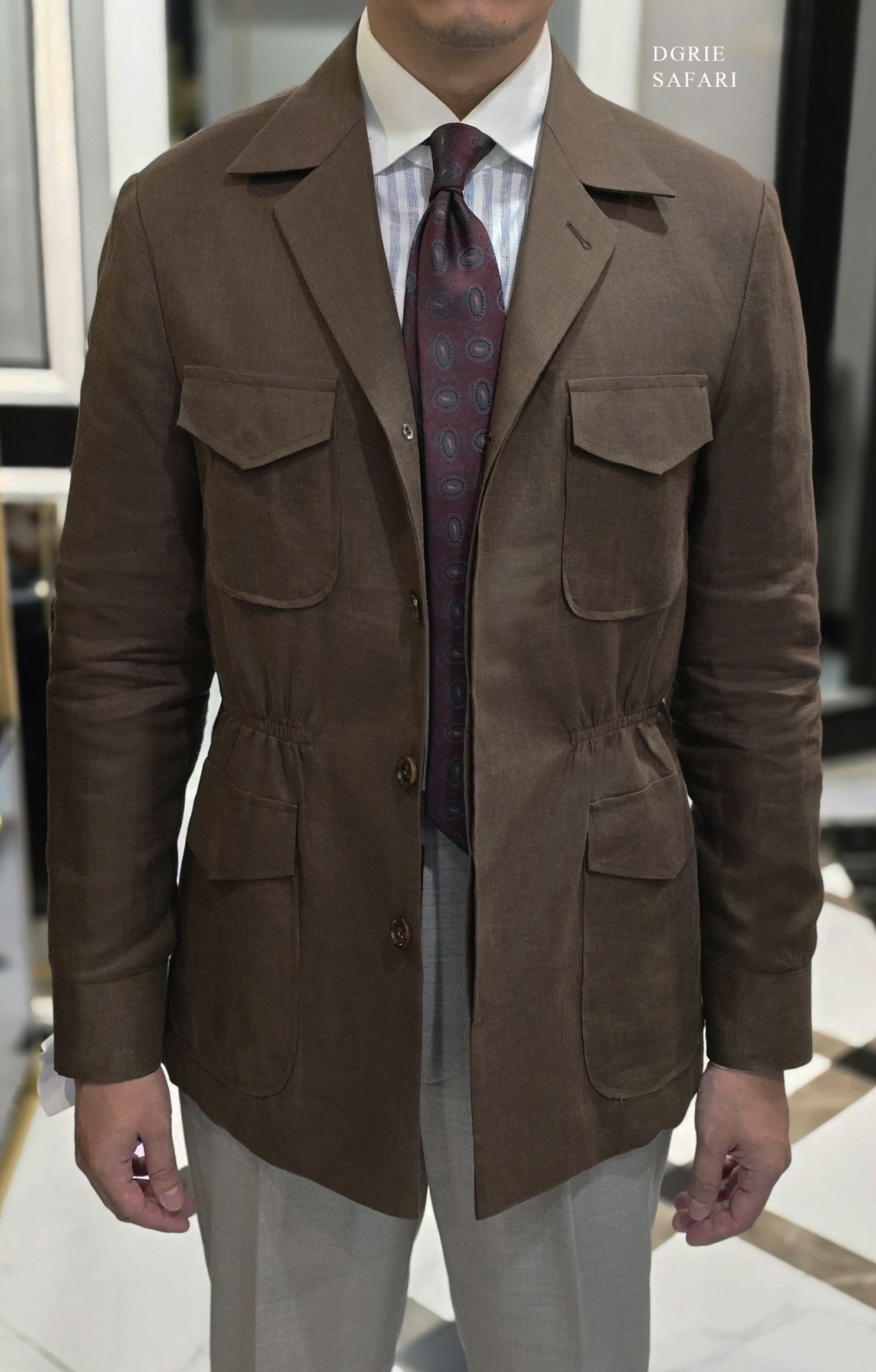 DGRIE BROWN LINEN SAFARI เสื้อซาฟารี