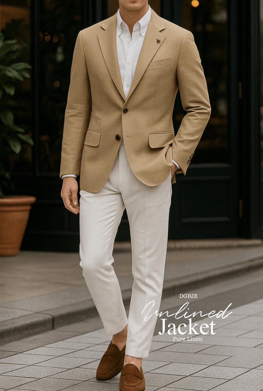 DGRIE Tan Beige Poland Linen Unlining Sport Jacket