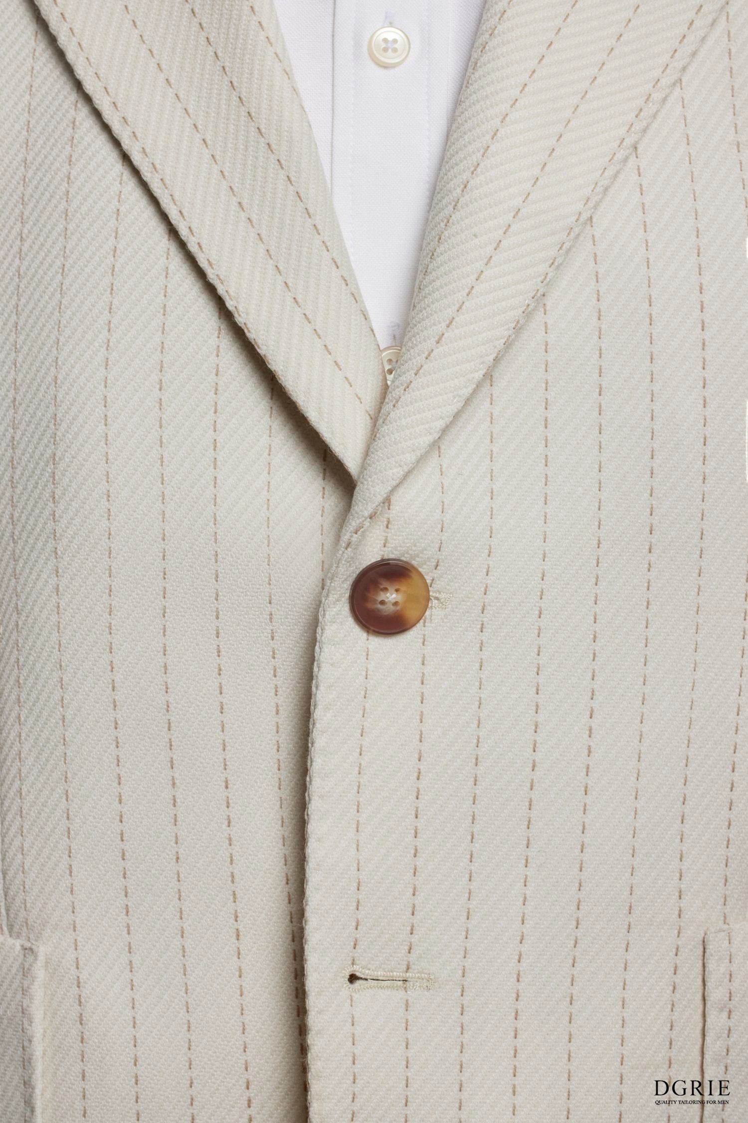 DGRIE - Ivory White Stripes Dot Blend Wool Patch Poket Half lining suit