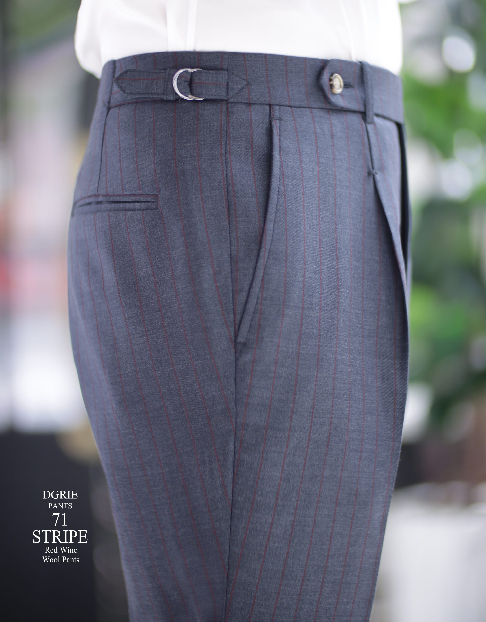 DGRIE PANTS 71 - Red Stripe Pleated Pants ตัดกางเกงลายทางสีแดง