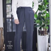 DGRIE PANTS 71 - Red Stripe Pleated Pants ตัดกางเกงลายทางสีแดง