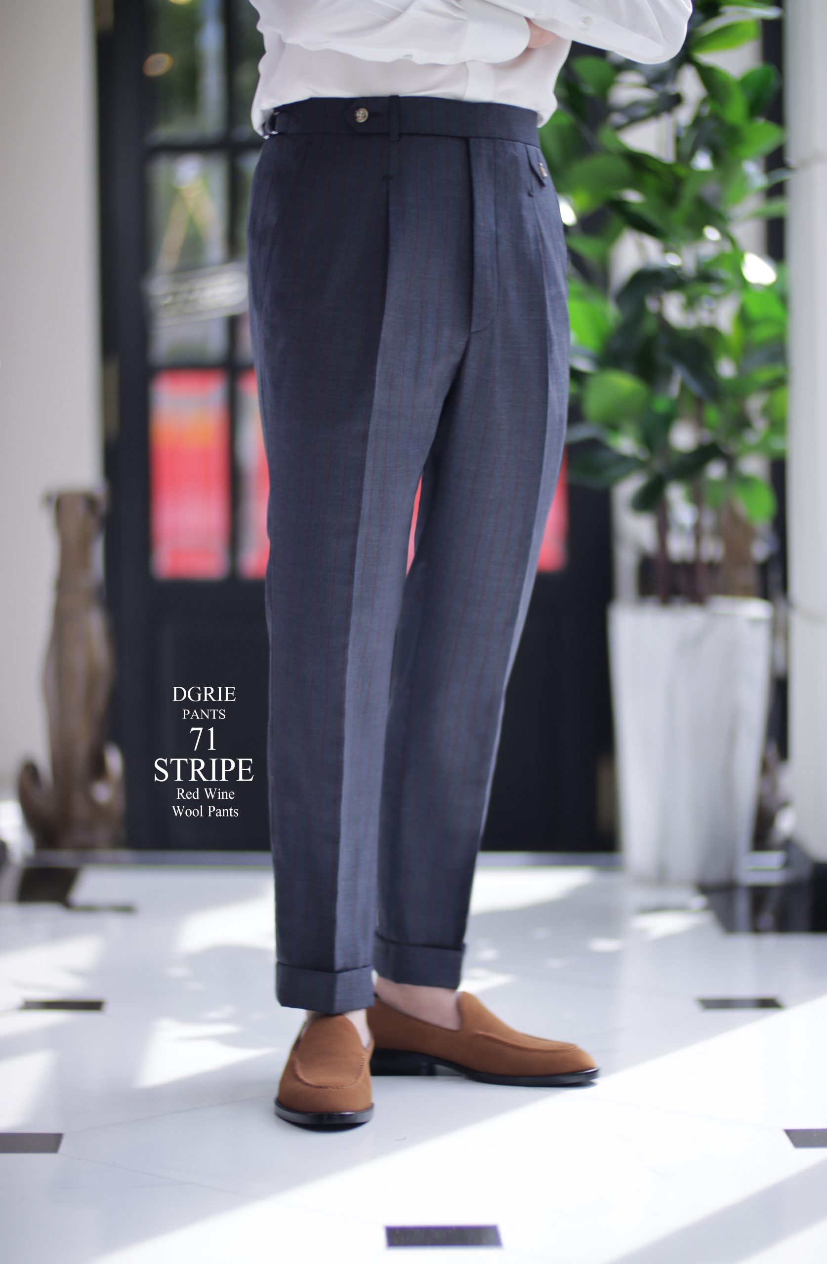 DGRIE PANTS 71 - Red Stripe Pleated Pants ตัดกางเกงลายทางสีแดง