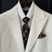 DGRIE - RTW White Linen Blazer & Classic Brown Tie