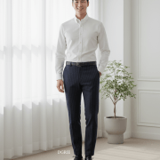 Navy Blue Stripe Dot Blend Wool Pants - DGRIE