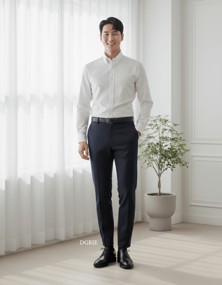 Navy Blue Stripe Dot Blend Wool Pants - DGRIE