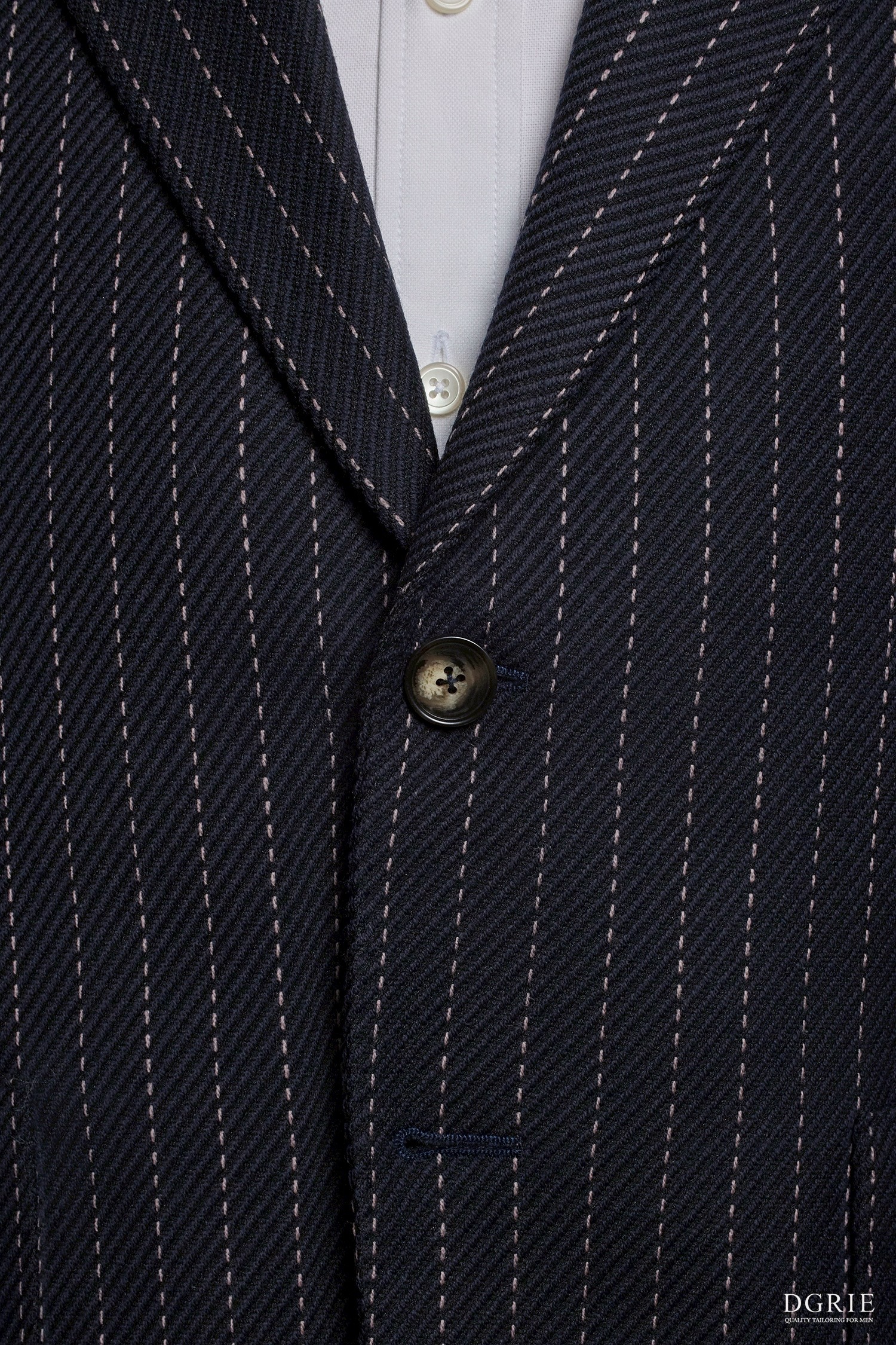 Navy Blue Stripes Dot Blend Wool Patch Poket Half lining suit