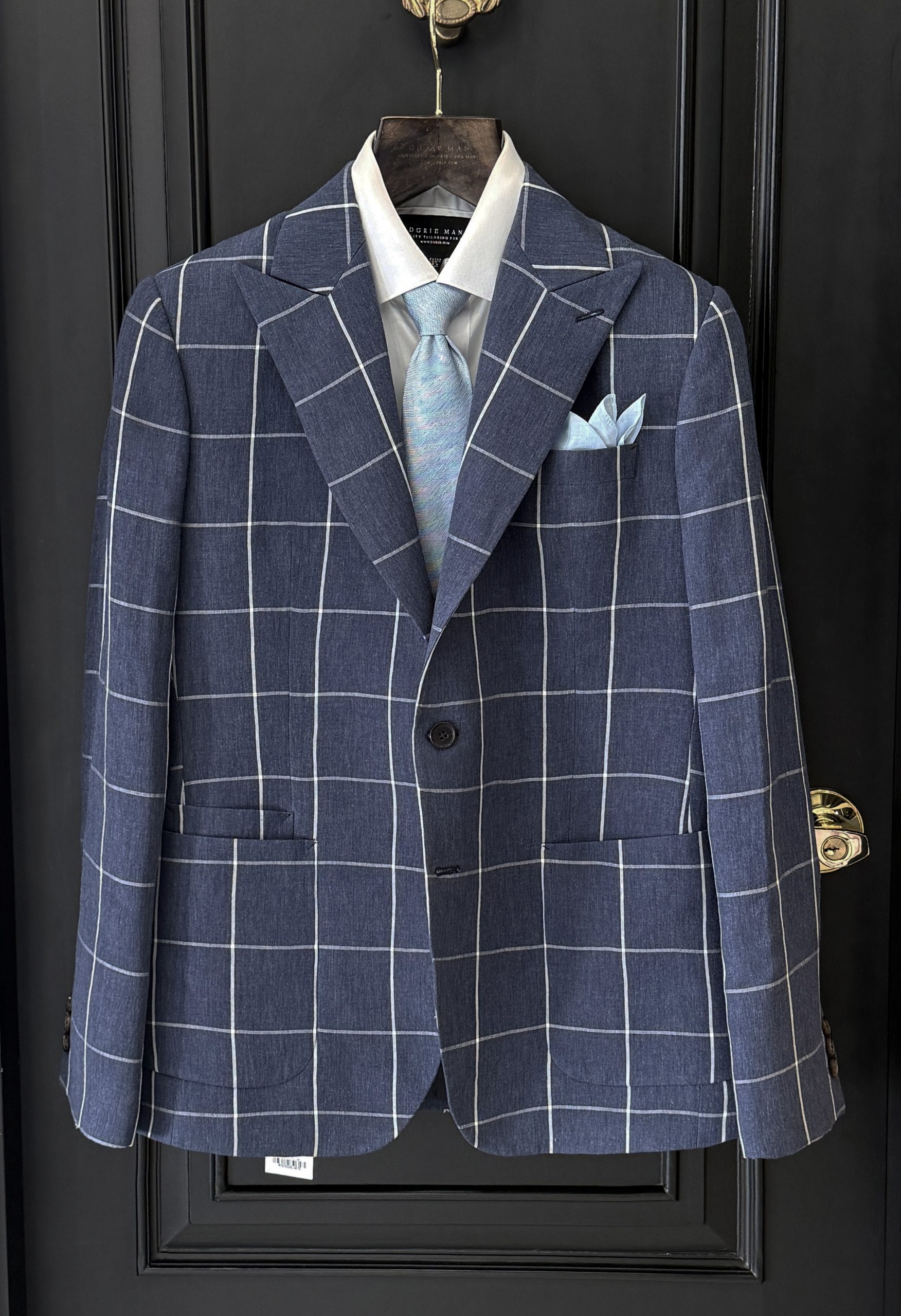 Navy Windowpane Linen Blazer & Stripe Linen Shirt
