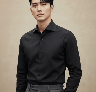 เสื้อเชิ้ต Noir Black B/B Cutaway Collar Cotton Shirt
