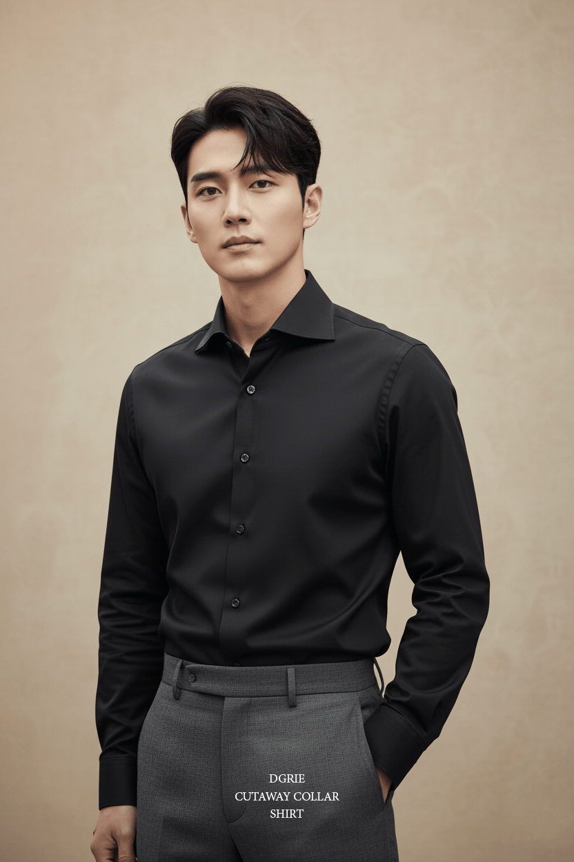 เสื้อเชิ้ต Noir Black B/B Cutaway Collar Cotton Shirt