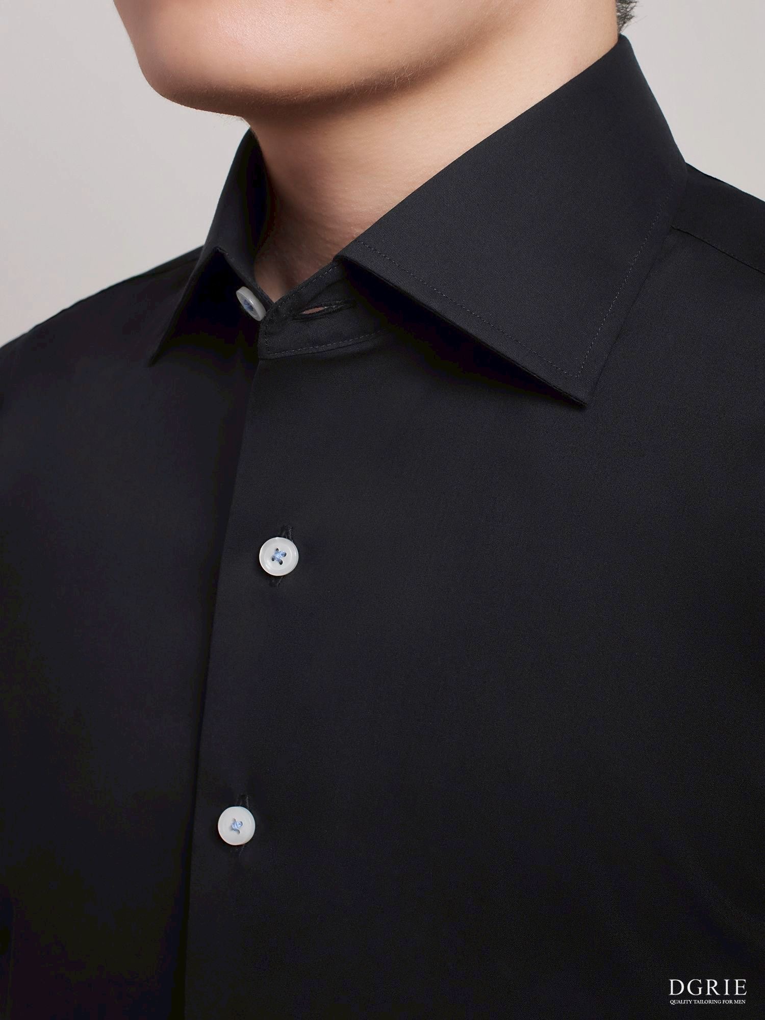 Noir Black B/N Spared Collar White Button Cotton Shirt - DGRIE