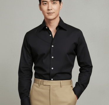 Noir Black B/N Spared Collar White Button Cotton Shirt - DGRIE