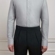 เสื้อเชิ้ตสีเทา Cloud Gray Round Spread Collar Oxford Cotton Linen Shirt