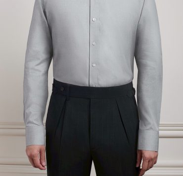 เสื้อเชิ้ตสีเทา Cloud Gray Round Spread Collar Oxford Cotton Linen Shirt