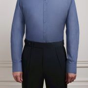 เสื้อเชิ้ตสีฟ้า Indigo Blue Round Spread Collar Oxford Cotton Linen Shirt