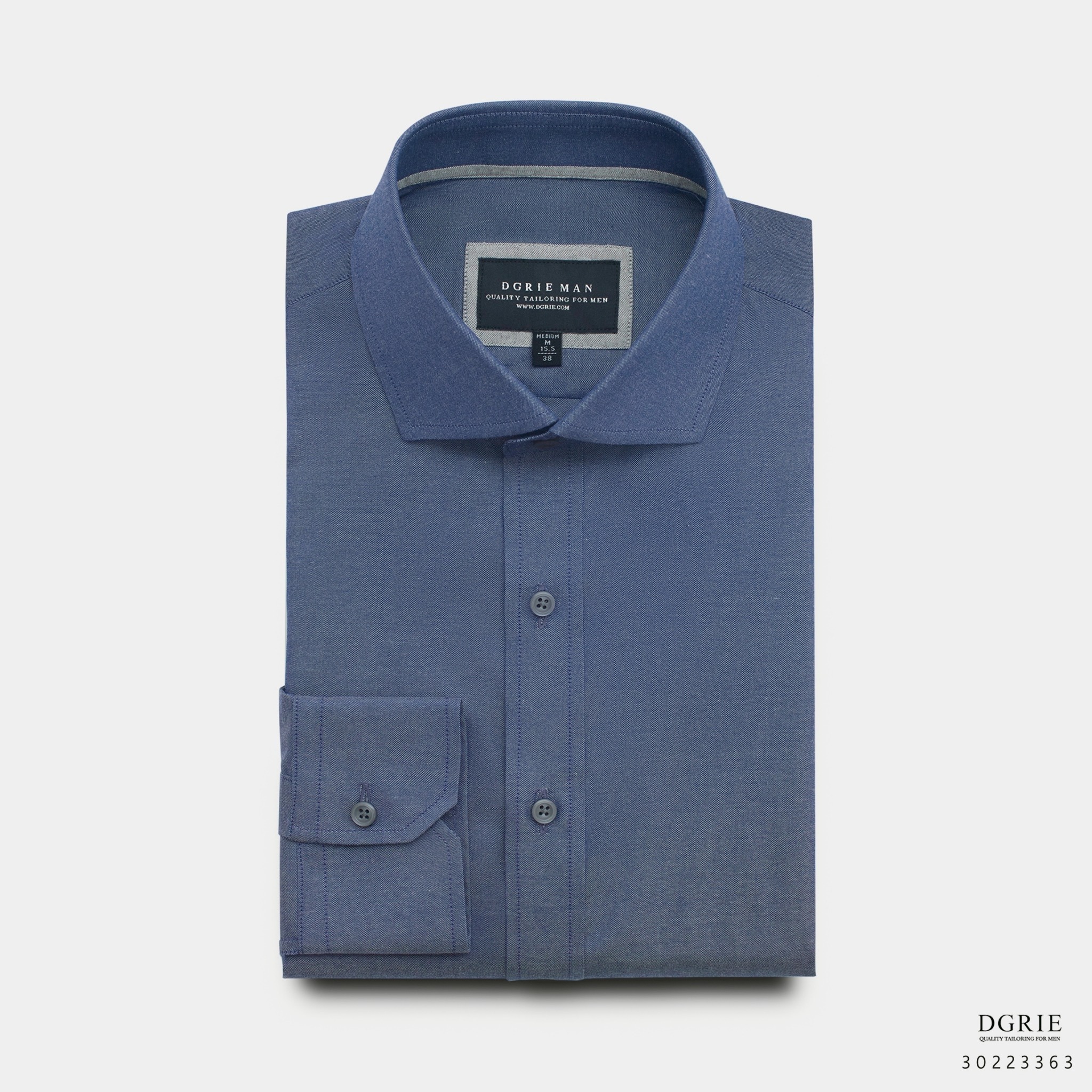 เสื้อเชิ้ตสีฟ้า Indigo Blue Round Spread Collar Oxford Cotton Linen Shirt