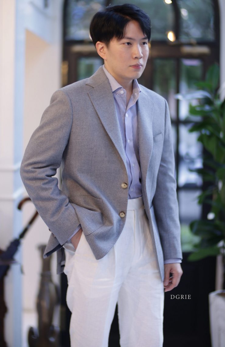 ตัดสูท Texture Grey Sport Jacket with white linen pants