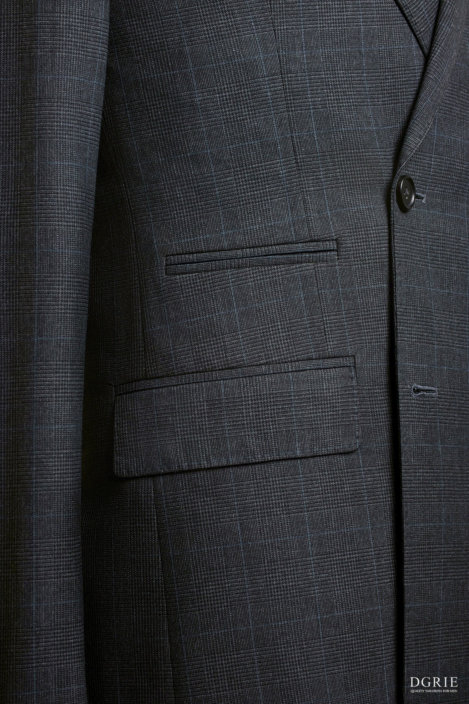 Dark Gray Wool Glen Check Double-Breasted Peak Lapel Jacket