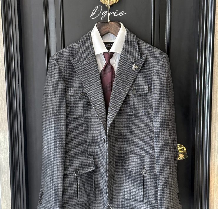 เสื้อซาฟารี DGRIE Flannel Houndstooth Safari jacket