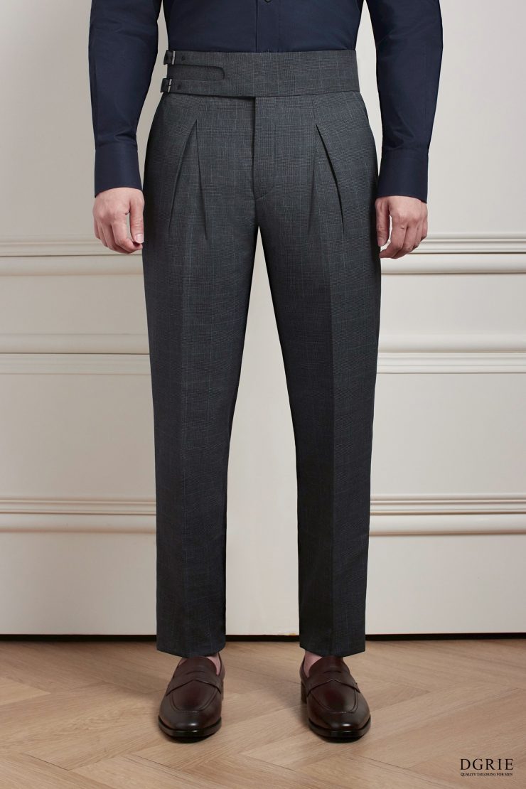 กางเกง Check Dark Grey Classic Twin Belts Side Adjuster Wool Pants