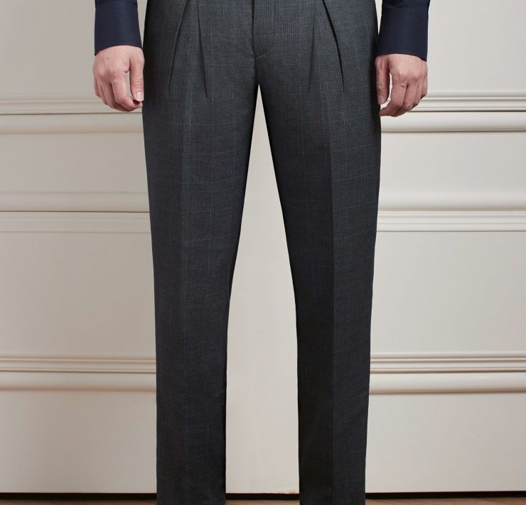 กางเกง Check Dark Grey Classic Twin Belts Side Adjuster Wool Pants