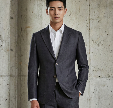 DGRIE - เสื้อสูท Midnight blue Wool&Silk Peak Lapel X Silver Pin Jacket