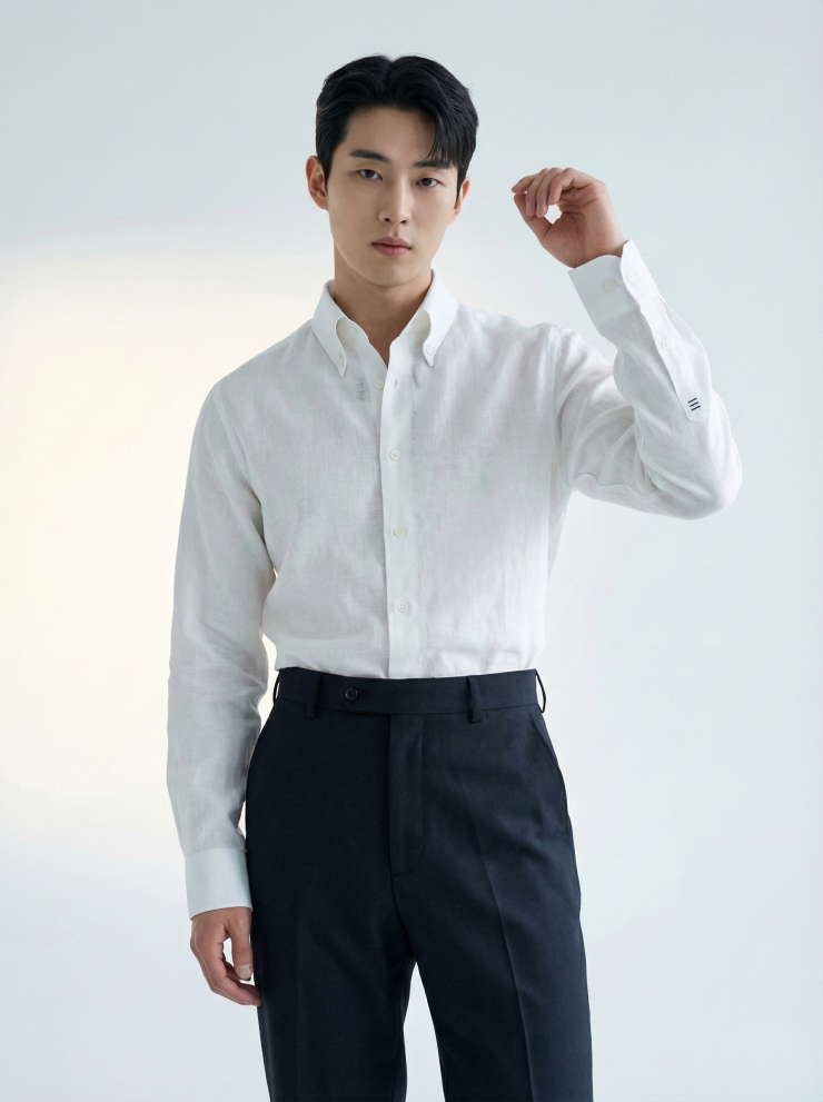 DGRIE READY TO WEAR - White Linen Three-bar Shirt