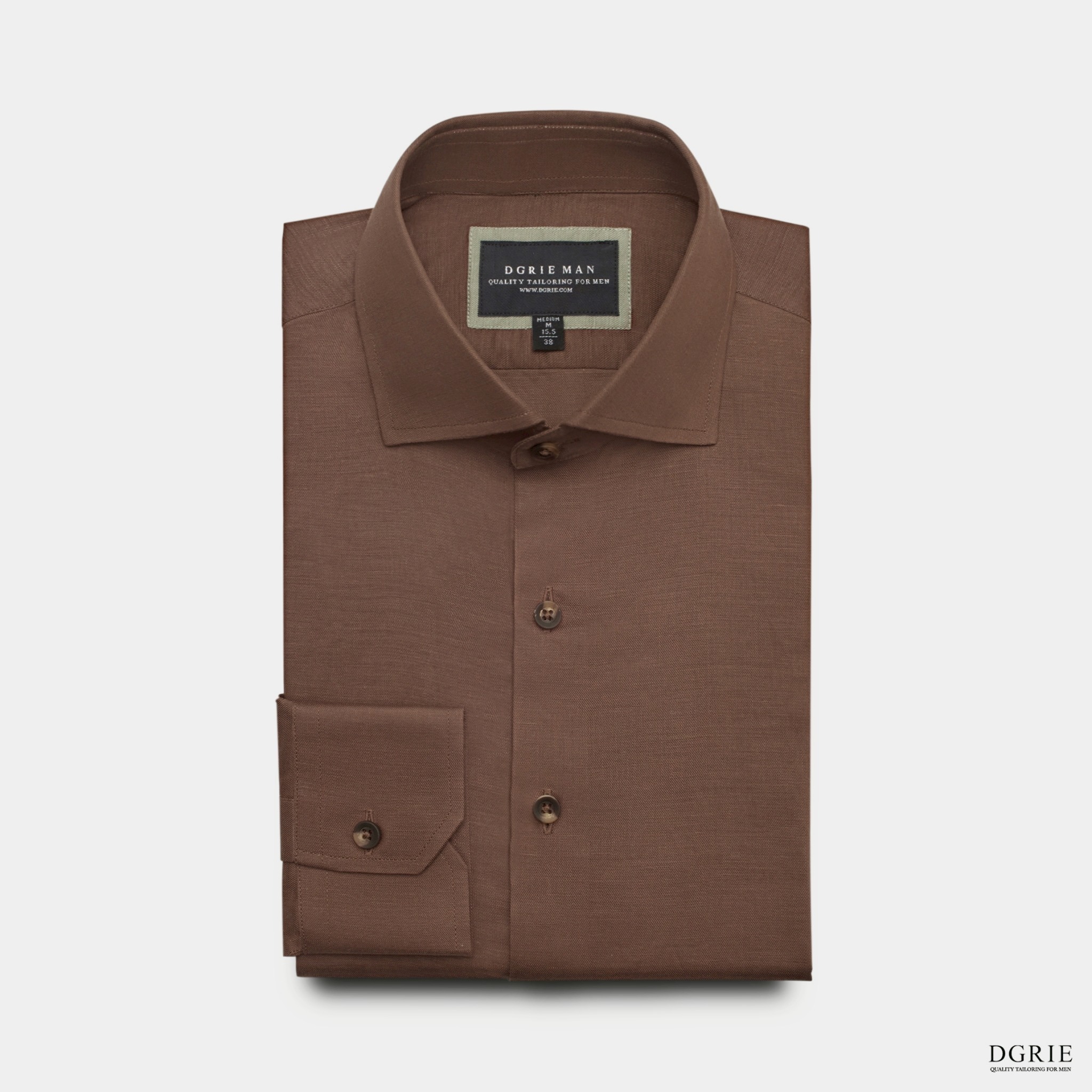 Brown Tencel linen Tortoise Shell Buttons Cutaway Collar Shirt