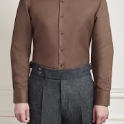 Brown Tencel linen Tortoise Shell Buttons Cutaway Collar Shirt