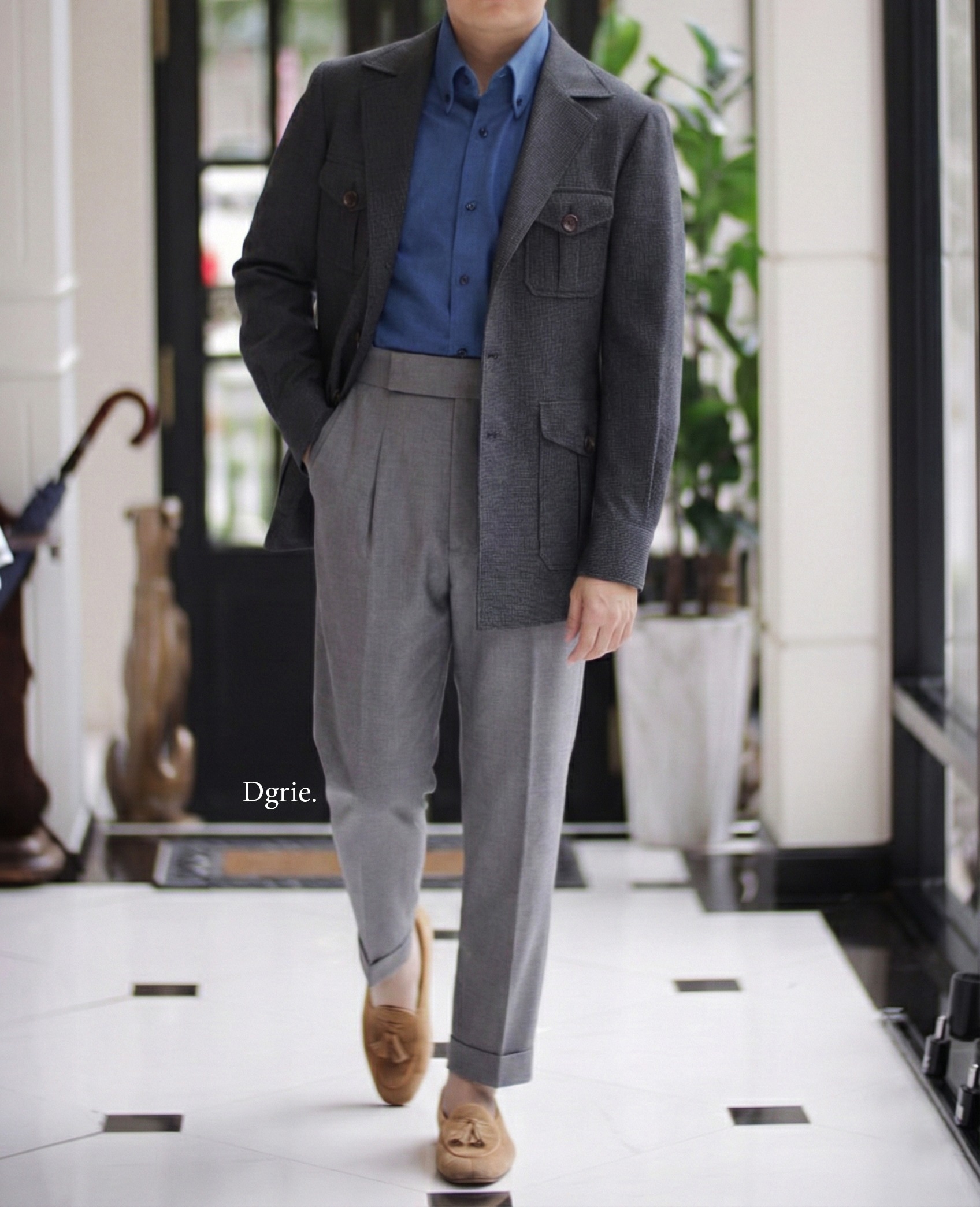 DGRIE Grey Seersucker Safari Jacket