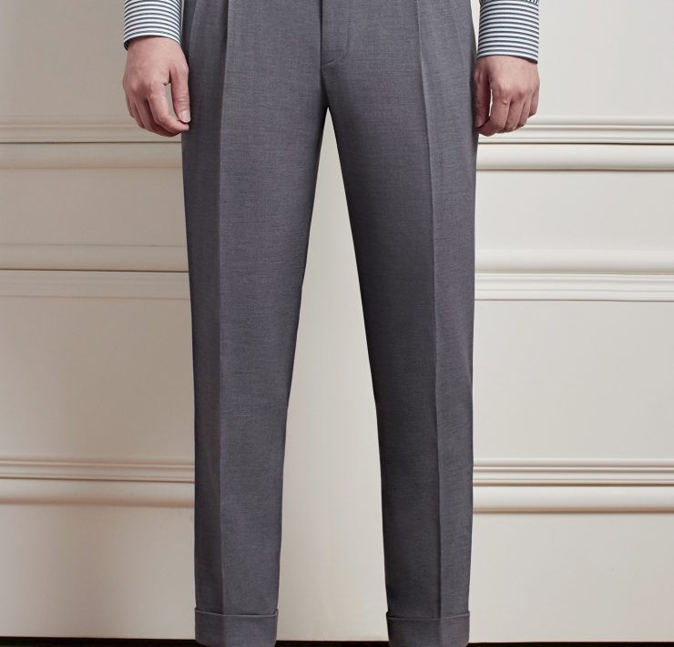 กางเกง - Smoke Gray Buckle Belt Blend Wool Pants