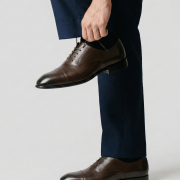 Navy Pants - Brown Round Cap Toe Oxford Shoes