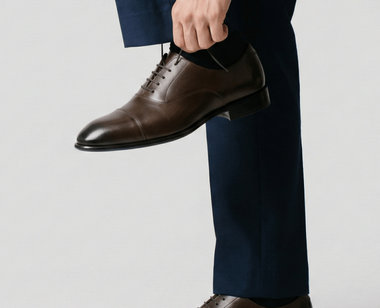 Navy Pants - Brown Round Cap Toe Oxford Shoes