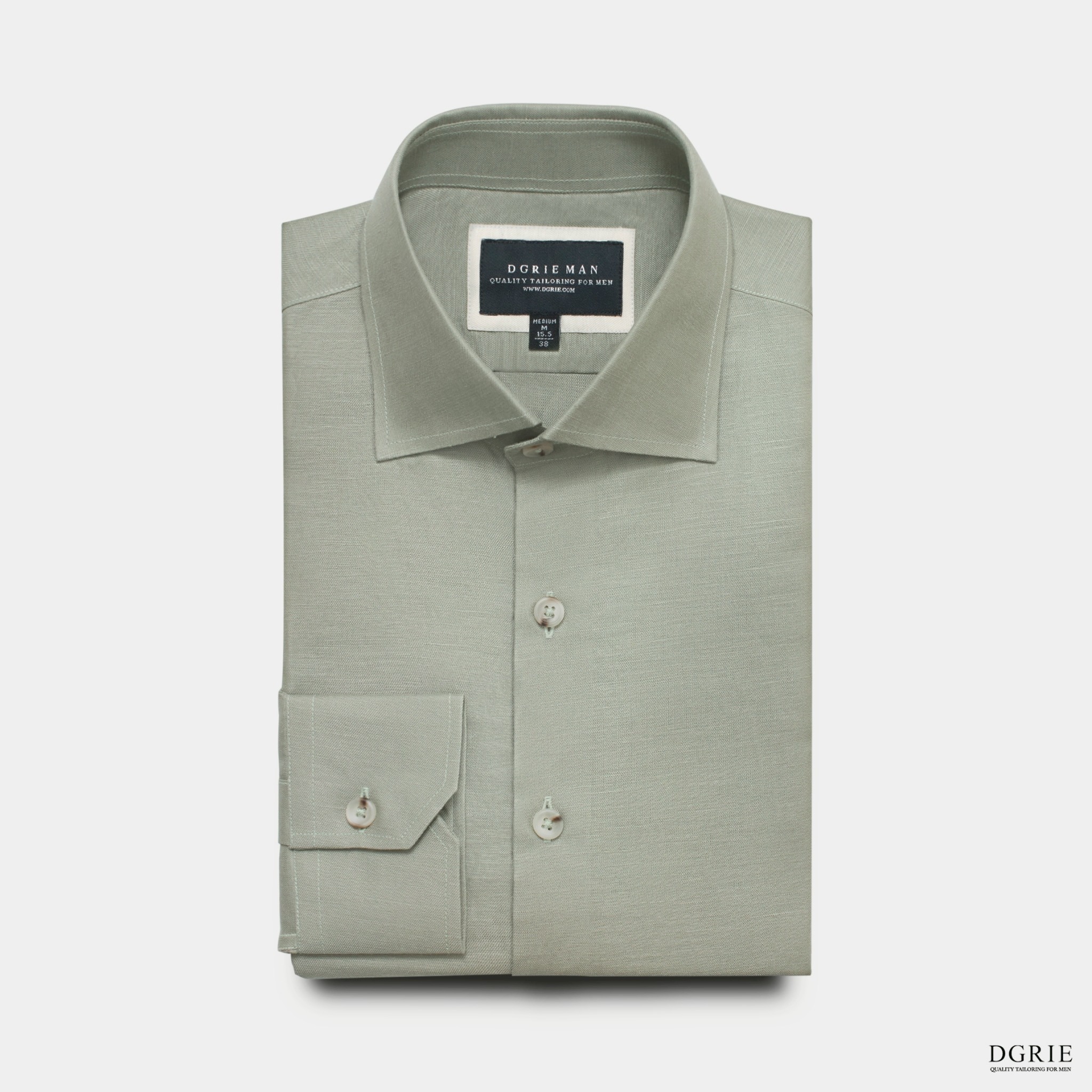 Sage Green Tencel Linen Tortoise Shell Buttons Cutaway Collar Shirt