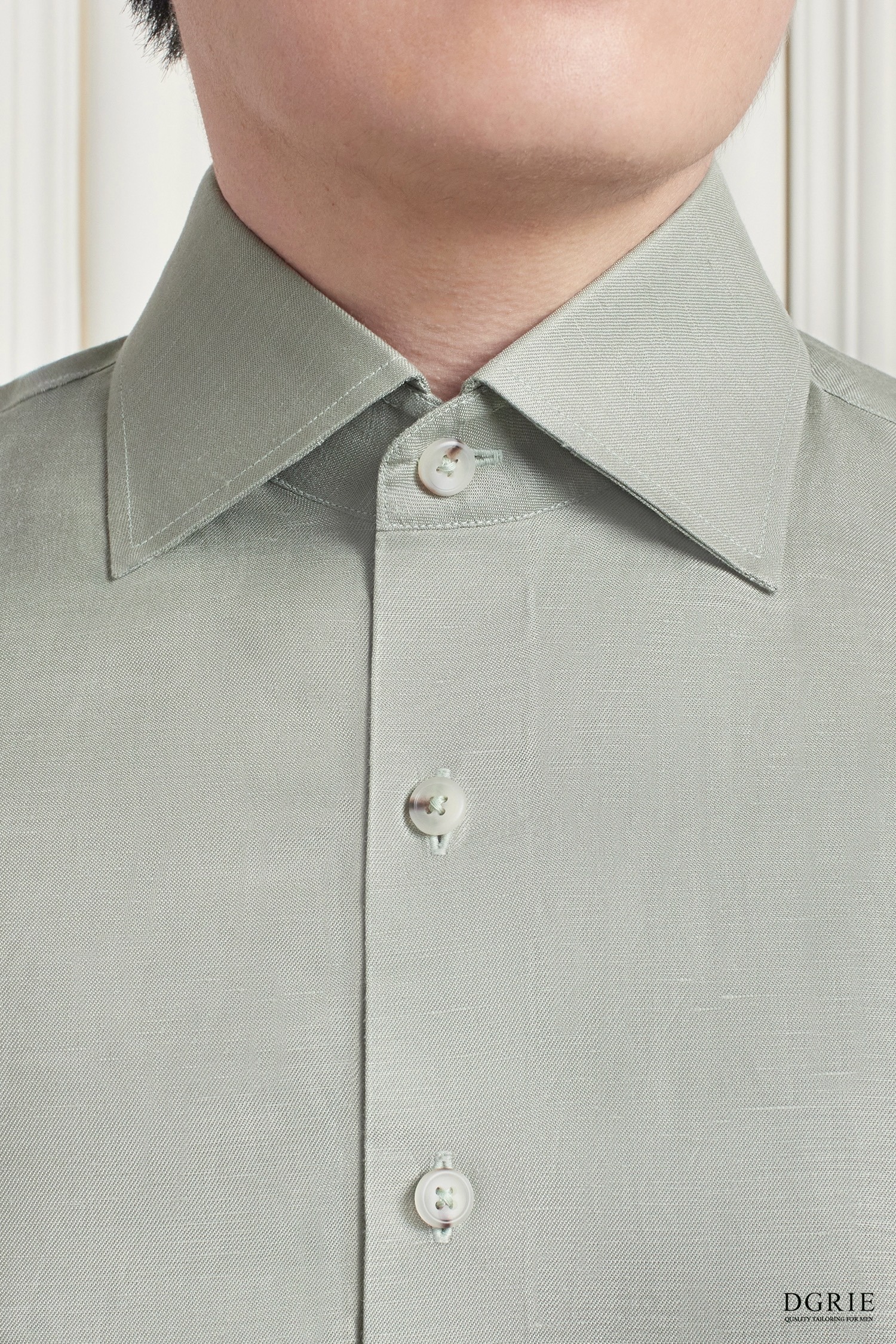 Sage Green Tencel Linen Tortoise Shell Buttons Cutaway Collar Shirt