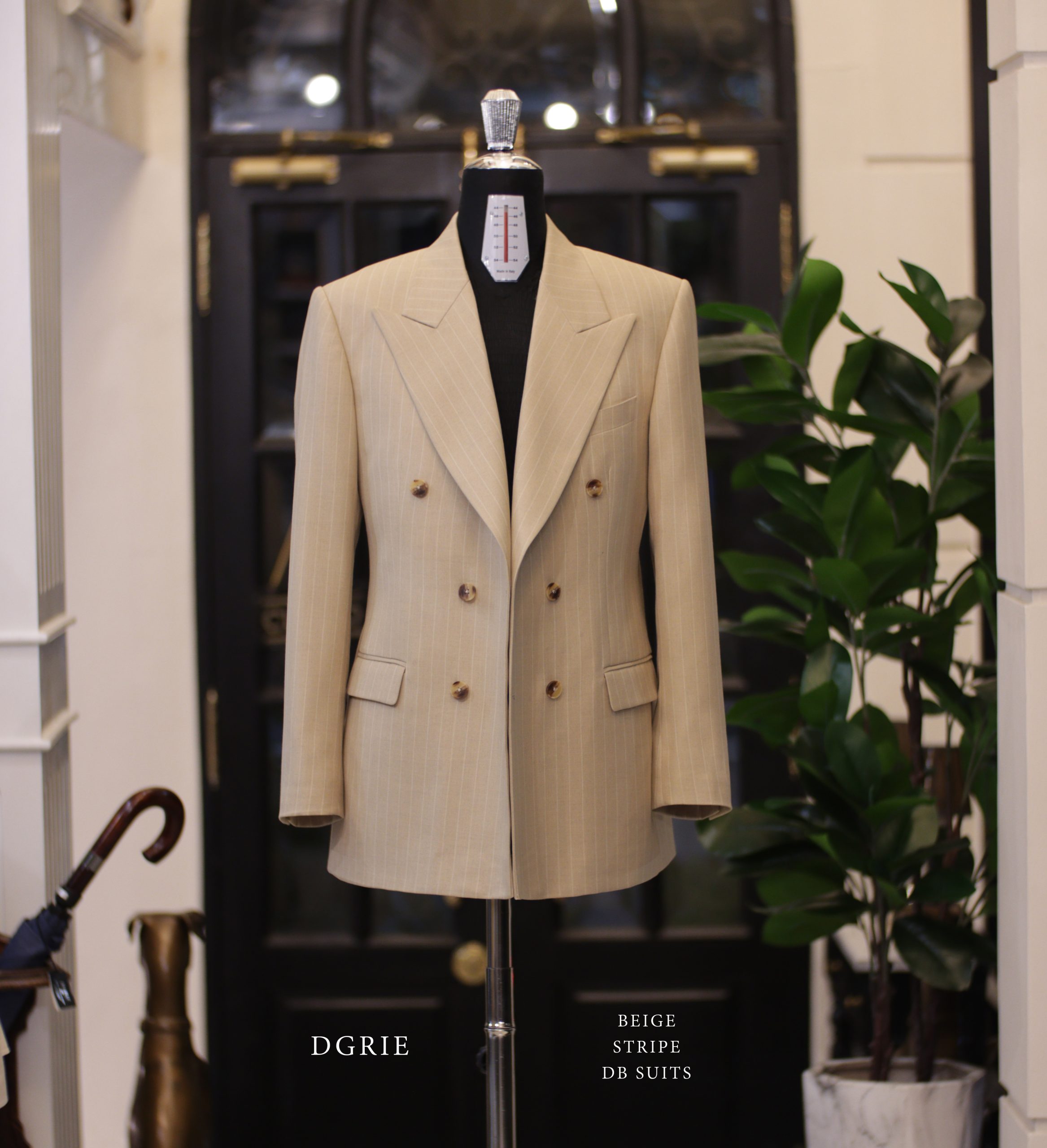 DGRIE Beige Pin Stripe Double-Breasted Suit